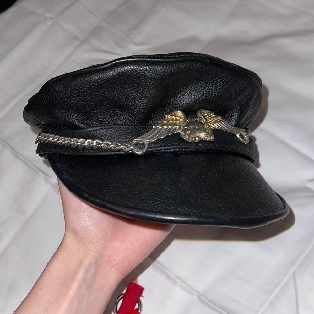 Genuine leather biker cap
